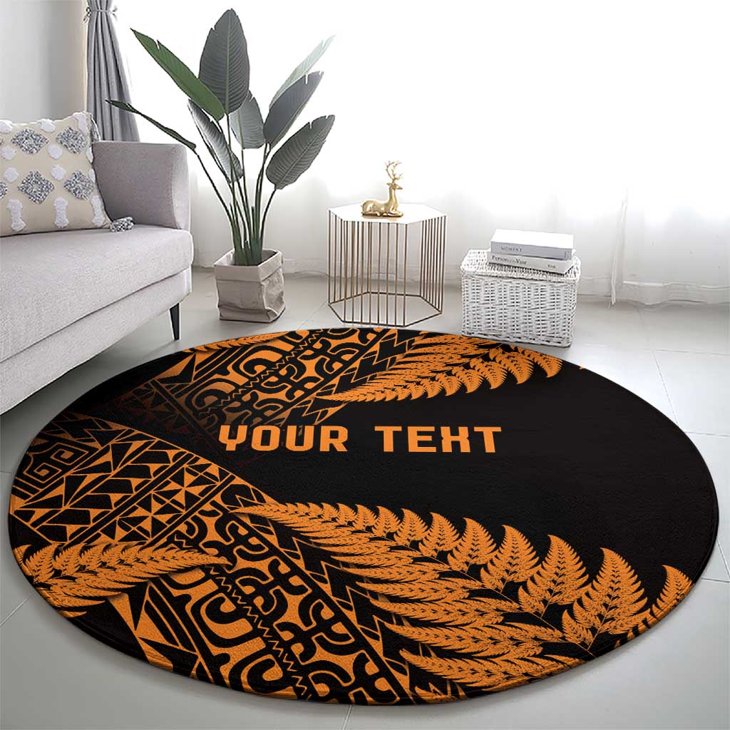 New Zealand Rugby Pacific Personalised Round Carpet All Gold Maori Pasifika Fern Pattern