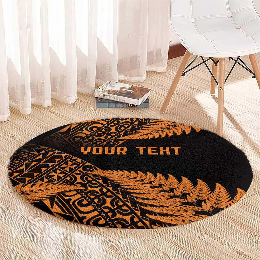 New Zealand Rugby Pacific Personalised Round Carpet All Gold Maori Pasifika Fern Pattern
