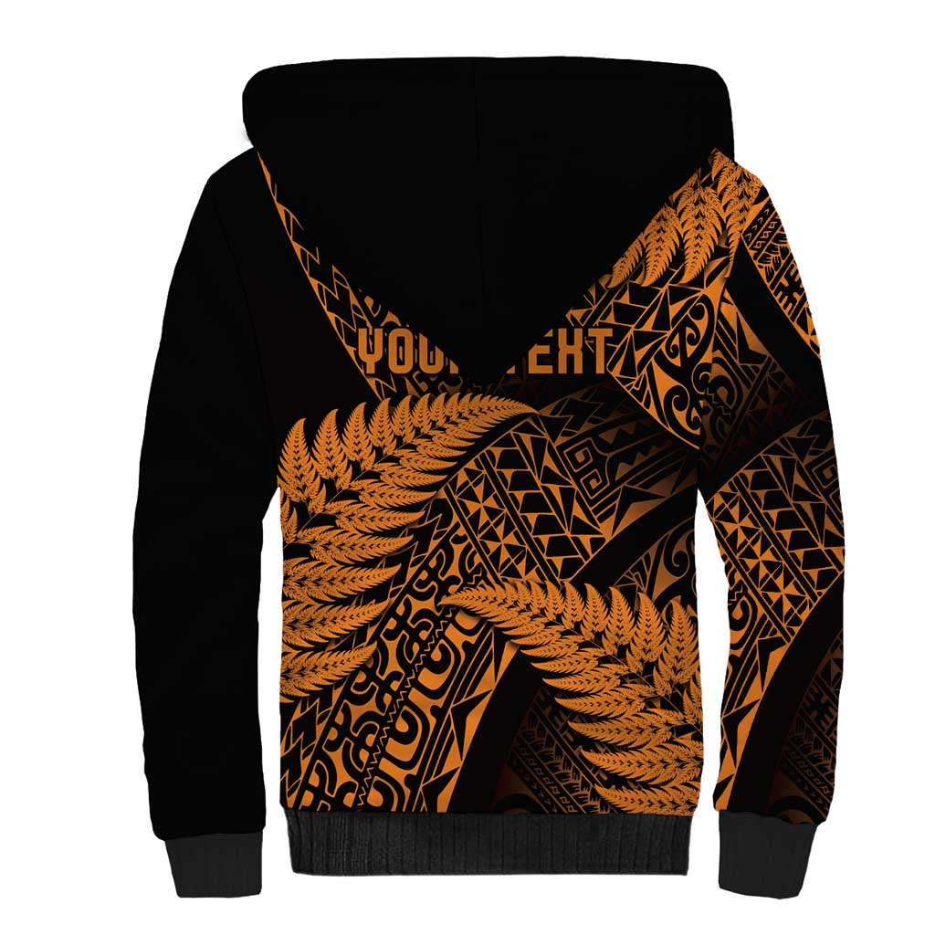 New Zealand Rugby Pacific Personalised Sherpa Hoodie All Gold Maori Pasifika Fern Pattern