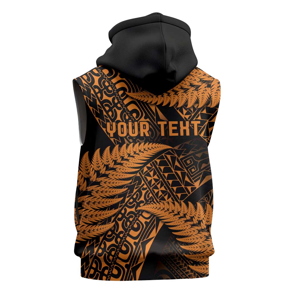 New Zealand Rugby Pacific Personalised Sleeveless Zip Hoodie All Gold Maori Pasifika Fern Pattern - Polynesian Pride