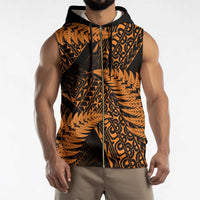 New Zealand Rugby Pacific Personalised Sleeveless Zip Hoodie All Gold Maori Pasifika Fern Pattern - Polynesian Pride
