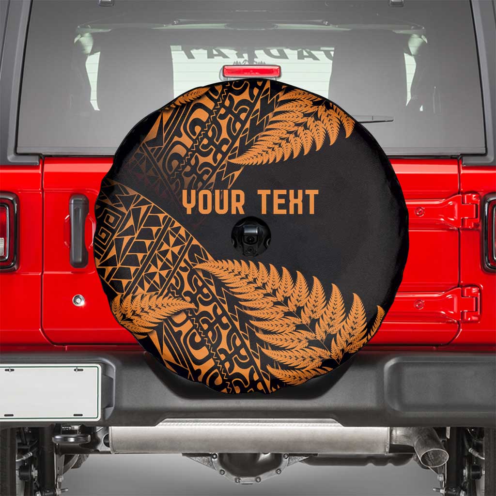 New Zealand Rugby Pacific Personalised Spare Tire Cover All Gold Maori Pasifika Fern Pattern