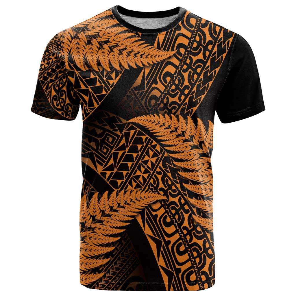 New Zealand Rugby Pacific Personalised T Shirt All Gold Maori Pasifika Fern Pattern LT9 Gold - Polynesian Pride