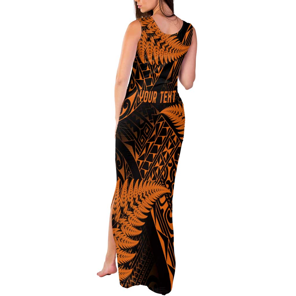 New Zealand Rugby Pacific Personalised Tank Maxi Dress All Gold Maori Pasifika Fern Pattern