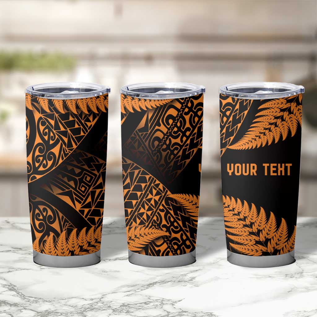 New Zealand Rugby Pacific Personalised Tumbler Cup All Gold Maori Pasifika Fern Pattern LT9 - Polynesian Pride