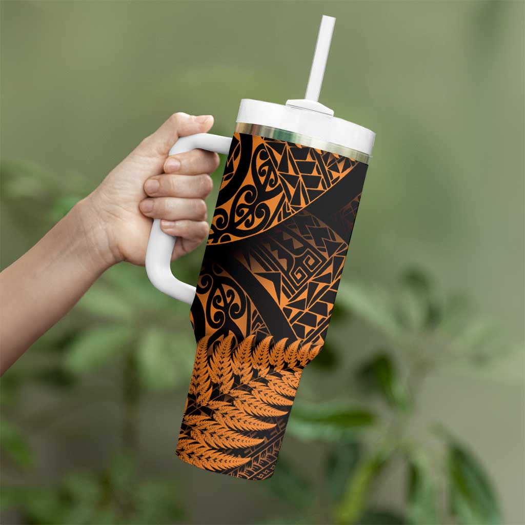 New Zealand Rugby Pacific Personalised Tumbler With Handle All Gold Maori Pasifika Fern Pattern LT9 - Polynesian Pride