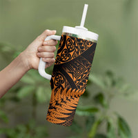 New Zealand Rugby Pacific Personalised Tumbler With Handle All Gold Maori Pasifika Fern Pattern LT9 - Polynesian Pride