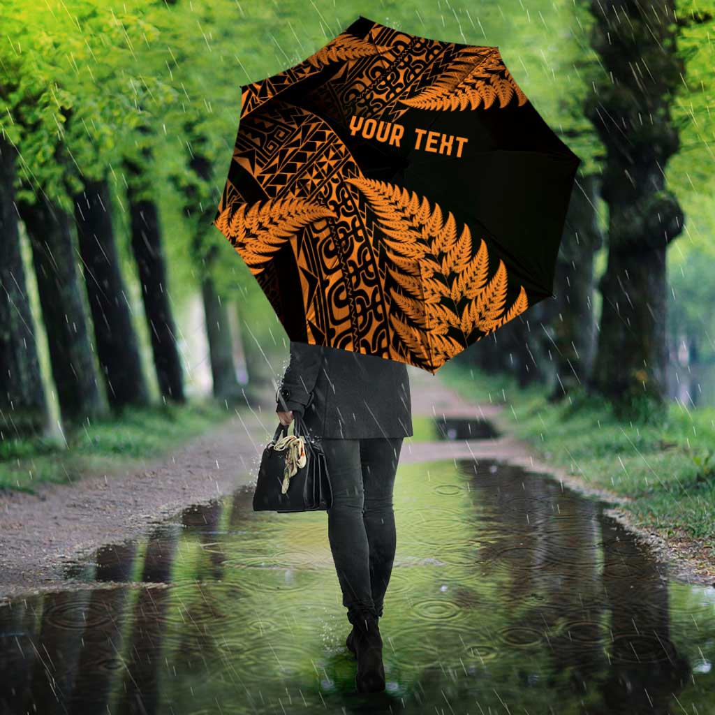 New Zealand Rugby Pacific Personalised Umbrella All Gold Maori Pasifika Fern Pattern - Polynesian Pride
