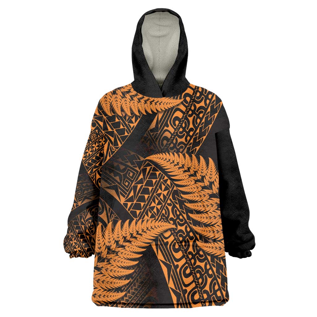 New Zealand Rugby Pacific Personalised Wearable Blanket Hoodie All Gold Maori Pasifika Fern Pattern