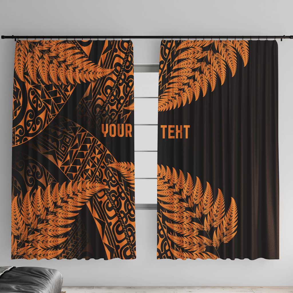New Zealand Rugby Pacific Personalised Window Curtain All Gold Maori Pasifika Fern Pattern LT9 With Hooks Gold - Polynesian Pride