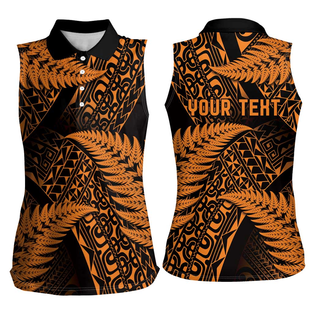 New Zealand Rugby Pacific Personalised Women Sleeveless Polo Shirt All Gold Maori Pasifika Fern Pattern