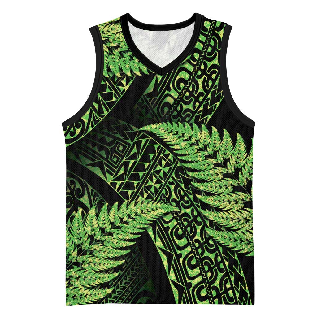 New Zealand Rugby Pacific Personalised Basketball Jersey All Lime Maori Pasifika Fern Pattern LT9 Unisex Lime - Polynesian Pride
