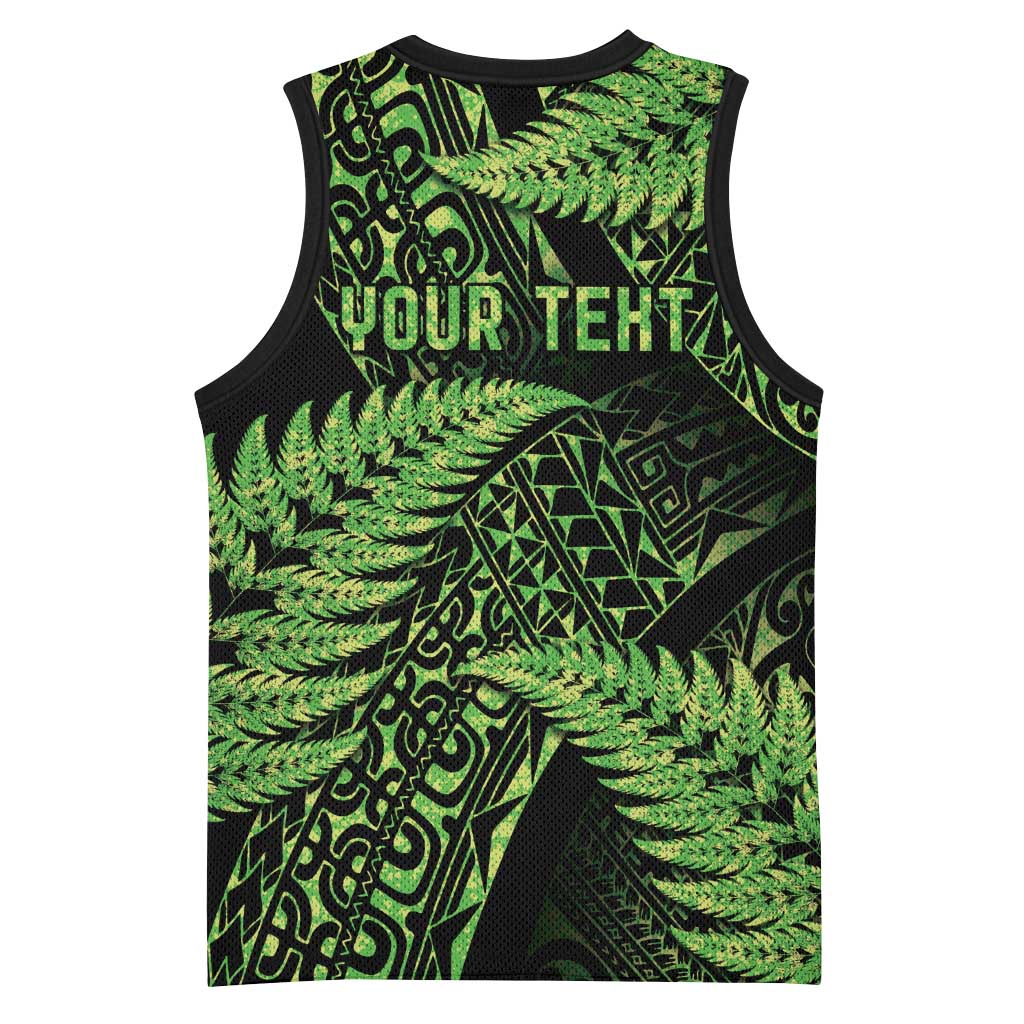 New Zealand Rugby Pacific Personalised Basketball Jersey All Lime Maori Pasifika Fern Pattern LT9 - Polynesian Pride