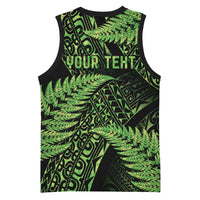 New Zealand Rugby Pacific Personalised Basketball Jersey All Lime Maori Pasifika Fern Pattern LT9 - Polynesian Pride