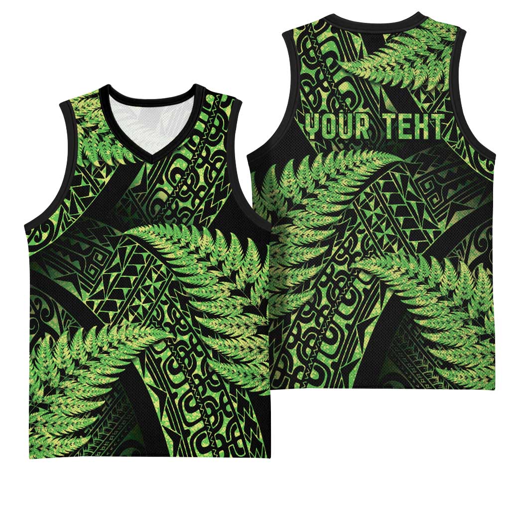 New Zealand Rugby Pacific Personalised Basketball Jersey All Lime Maori Pasifika Fern Pattern LT9 - Polynesian Pride