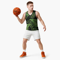 New Zealand Rugby Pacific Personalised Basketball Jersey All Lime Maori Pasifika Fern Pattern LT9 - Polynesian Pride
