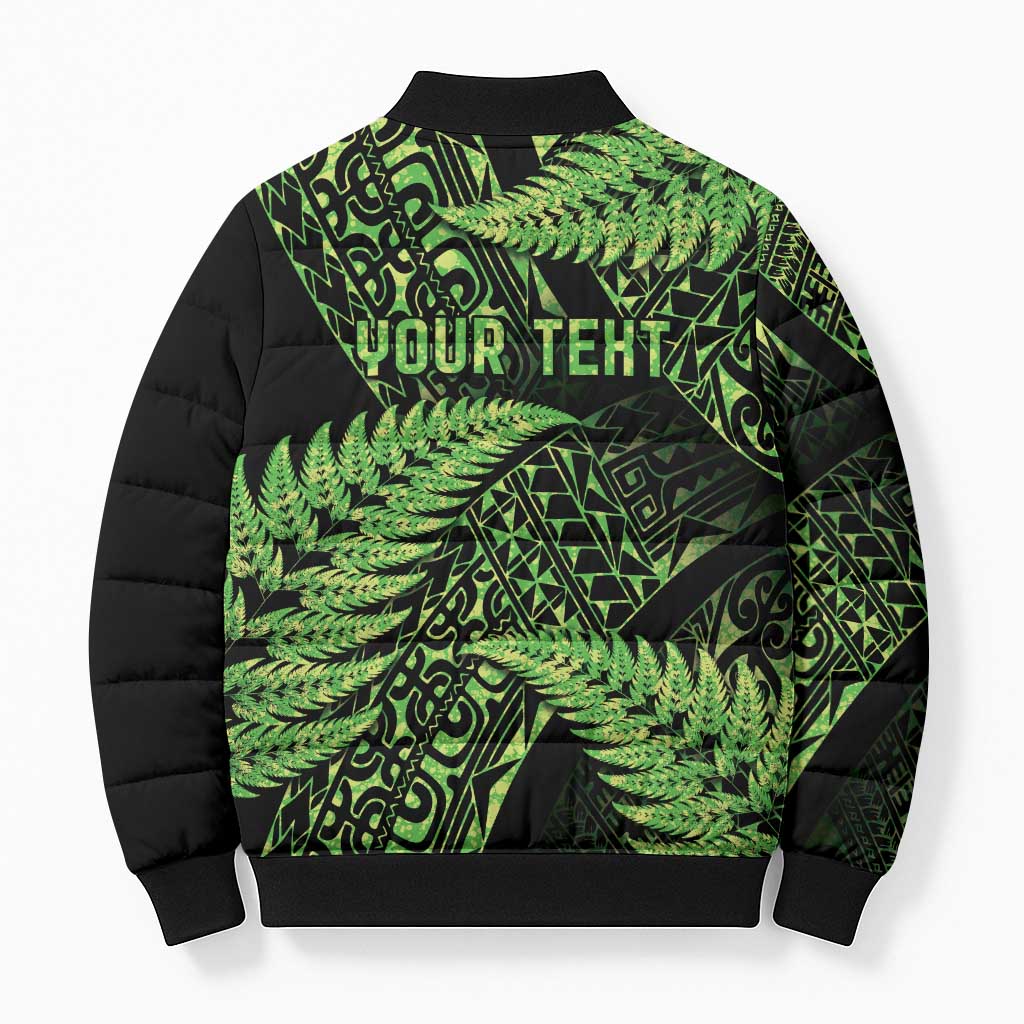 New Zealand Rugby Pacific Personalised Bomber Puffer Jacket All Lime Maori Pasifika Fern Pattern LT9 - Polynesian Pride