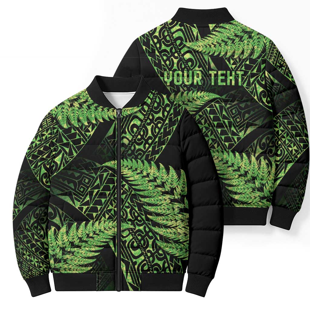 New Zealand Rugby Pacific Personalised Bomber Puffer Jacket All Lime Maori Pasifika Fern Pattern LT9 - Polynesian Pride