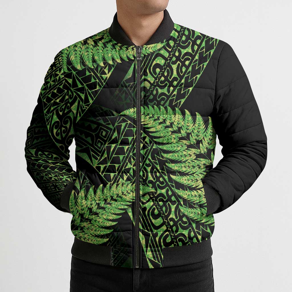 New Zealand Rugby Pacific Personalised Bomber Puffer Jacket All Lime Maori Pasifika Fern Pattern LT9 - Polynesian Pride