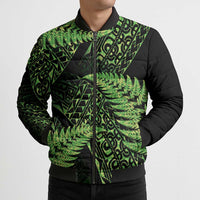 New Zealand Rugby Pacific Personalised Bomber Puffer Jacket All Lime Maori Pasifika Fern Pattern LT9 - Polynesian Pride