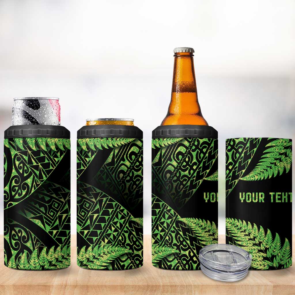 New Zealand Rugby Pacific Personalised 4 in 1 Can Cooler Tumbler All Lime Maori Pasifika Fern Pattern LT9 - Polynesian Pride