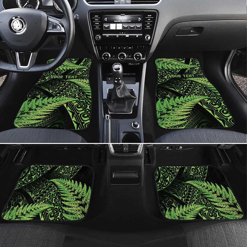 New Zealand Rugby Pacific Personalised Car Mats All Lime Maori Pasifika Fern Pattern LT9 Set 4pcs Lime - Polynesian Pride