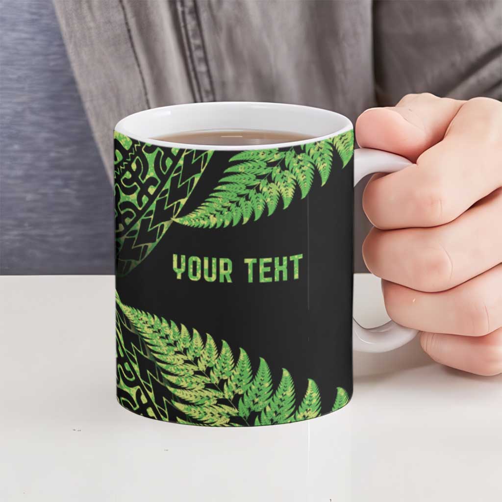 New Zealand Rugby Pacific Personalised Ceramic Mug All Lime Maori Pasifika Fern Pattern - Polynesian Pride