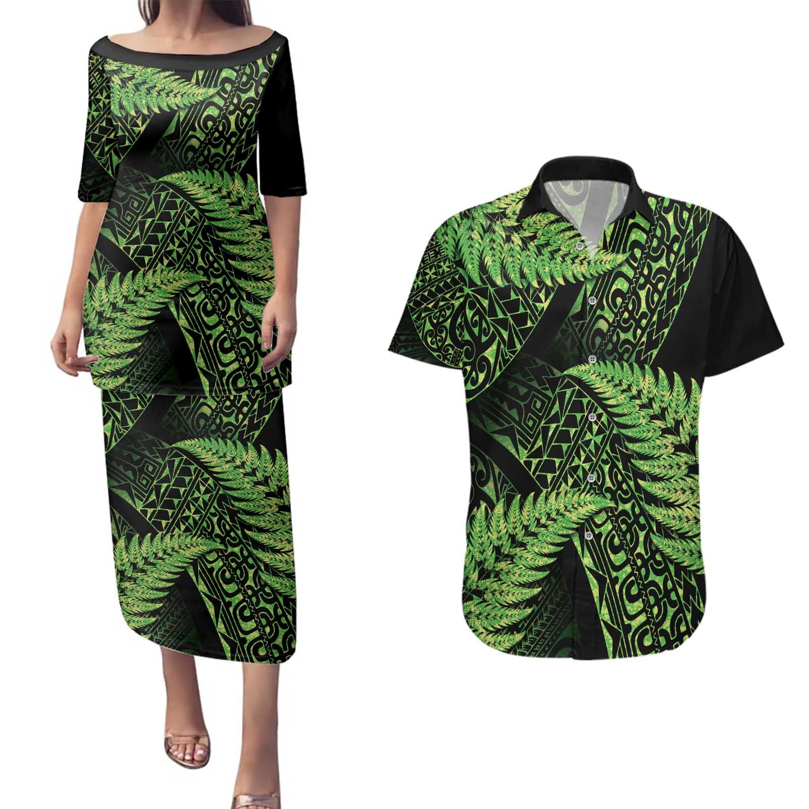 New Zealand Rugby Pacific Personalised Couples Matching Puletasi and Hawaiian Shirt All Lime Maori Pasifika Fern Pattern LT9 Lime - Polynesian Pride