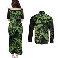 New Zealand Rugby Pacific Personalised Couples Matching Puletasi and Long Sleeve Button Shirt All Lime Maori Pasifika Fern Pattern LT9 - Polynesian Pride