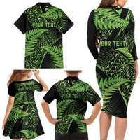 New Zealand Rugby Pacific Personalised Family Matching Long Sleeve Bodycon Dress and Hawaiian Shirt All Lime Maori Pasifika Fern Pattern LT9 - Polynesian Pride