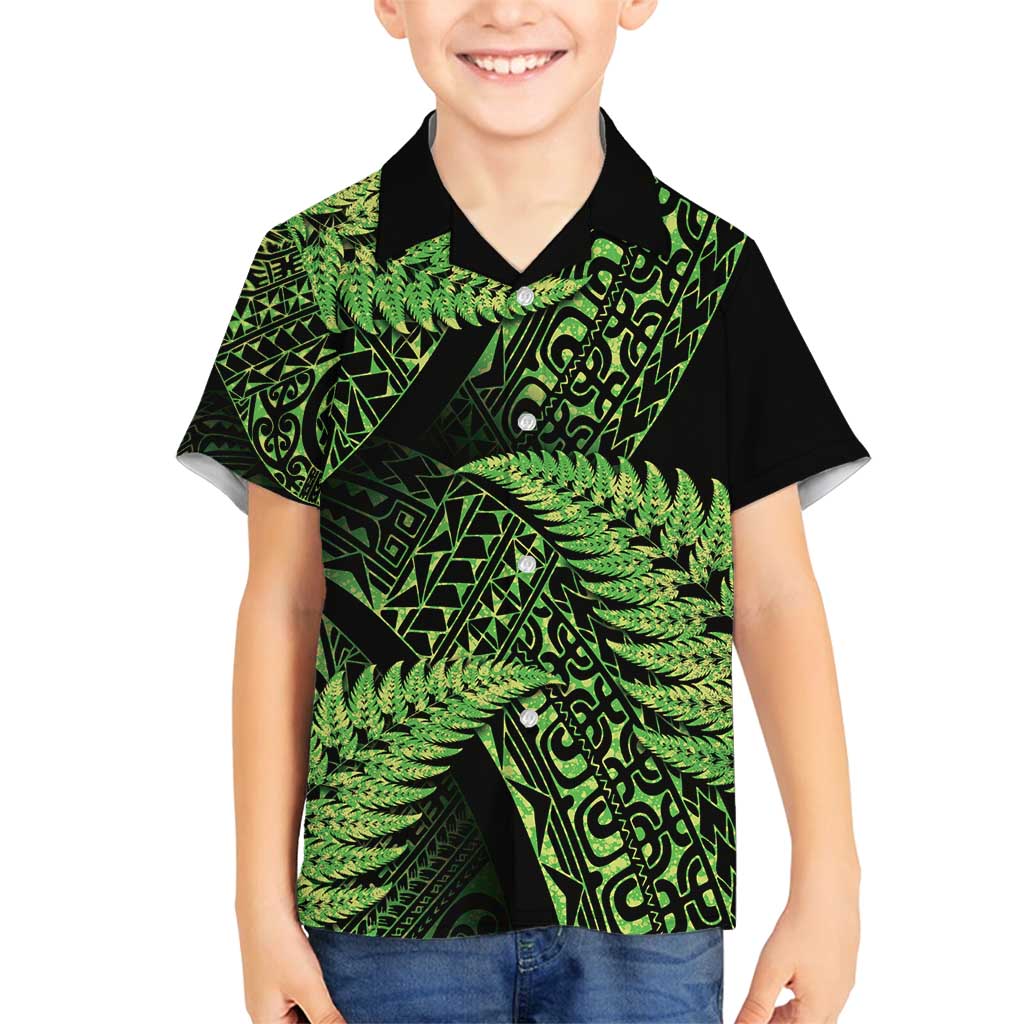 New Zealand Rugby Pacific Personalised Family Matching Long Sleeve Bodycon Dress and Hawaiian Shirt All Lime Maori Pasifika Fern Pattern LT9 Son's Shirt Lime - Polynesian Pride