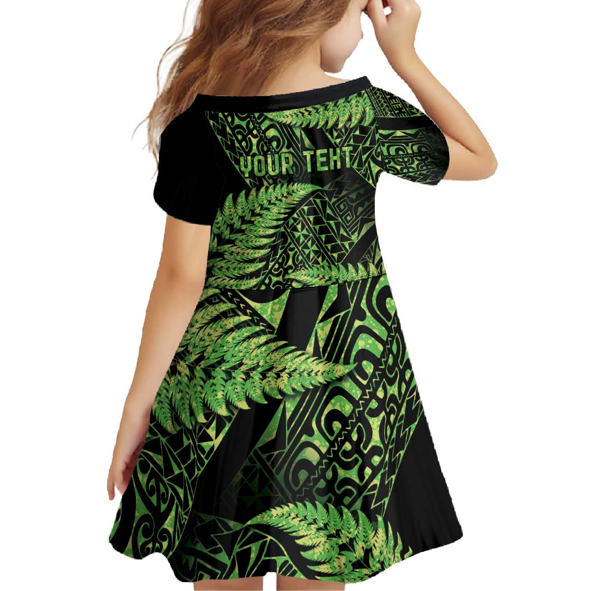 New Zealand Rugby Pacific Personalised Family Matching Off The Shoulder Long Sleeve Dress and Hawaiian Shirt All Lime Maori Pasifika Fern Pattern