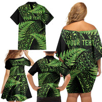 New Zealand Rugby Pacific Personalised Family Matching Off Shoulder Short Dress and Hawaiian Shirt All Lime Maori Pasifika Fern Pattern LT9 - Polynesian Pride