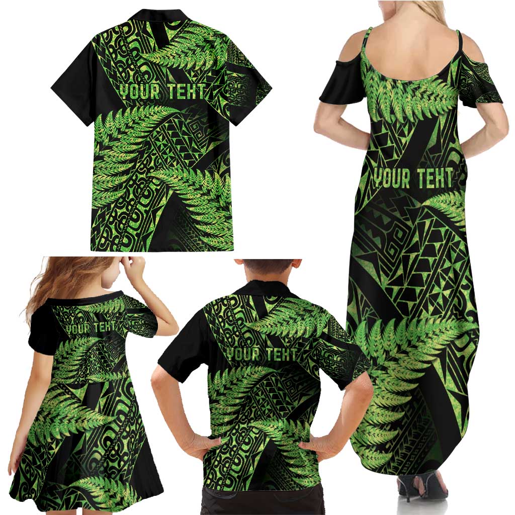 New Zealand Rugby Pacific Personalised Family Matching Summer Maxi Dress and Hawaiian Shirt All Lime Maori Pasifika Fern Pattern LT9 - Polynesian Pride