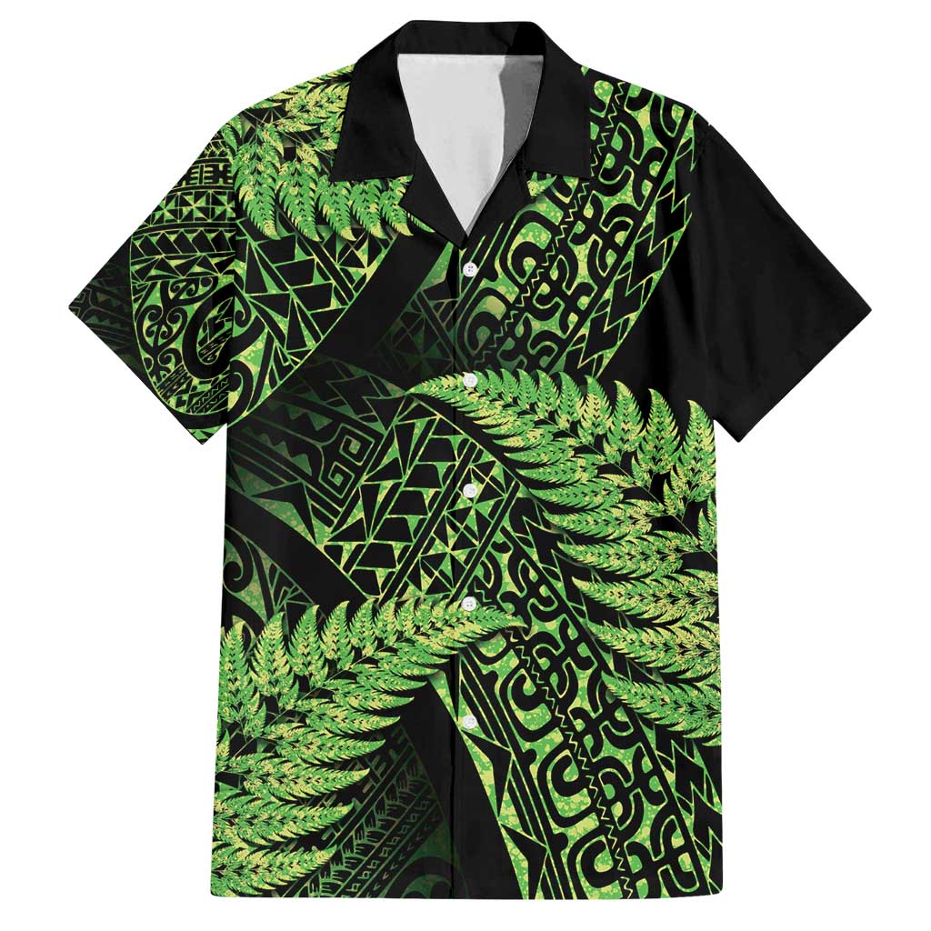 New Zealand Rugby Pacific Personalised Family Matching Summer Maxi Dress and Hawaiian Shirt All Lime Maori Pasifika Fern Pattern LT9 Dad's Shirt - Short Sleeve Lime - Polynesian Pride