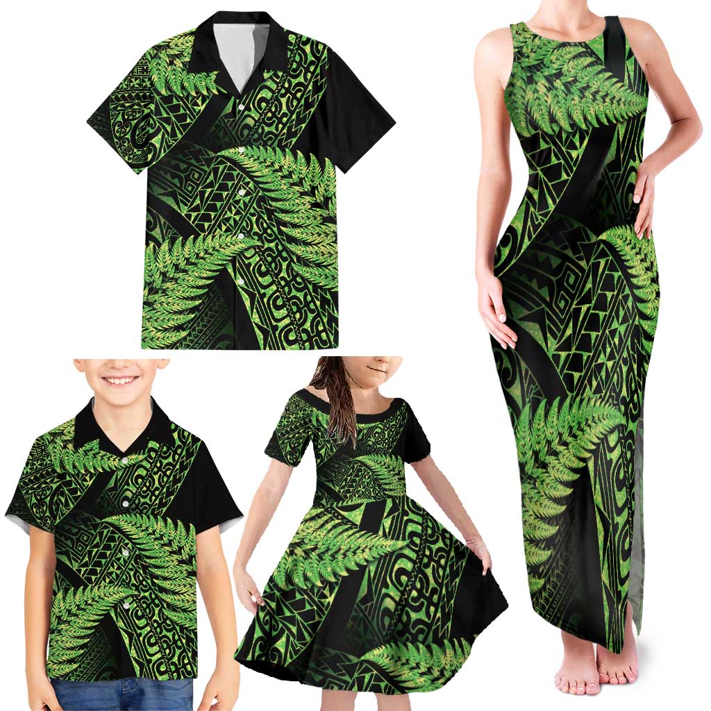 New Zealand Rugby Pacific Personalised Family Matching Tank Maxi Dress and Hawaiian Shirt All Lime Maori Pasifika Fern Pattern LT9 - Polynesian Pride