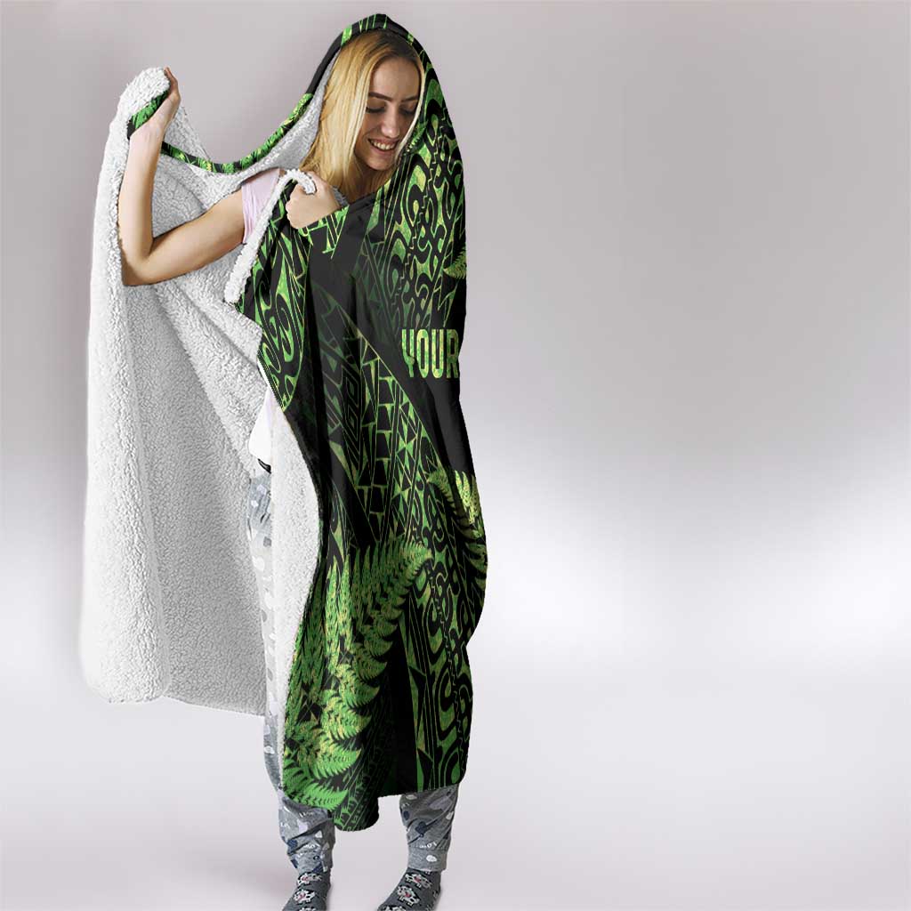 New Zealand Rugby Pacific Personalised Hooded Blanket All Lime Maori Pasifika Fern Pattern