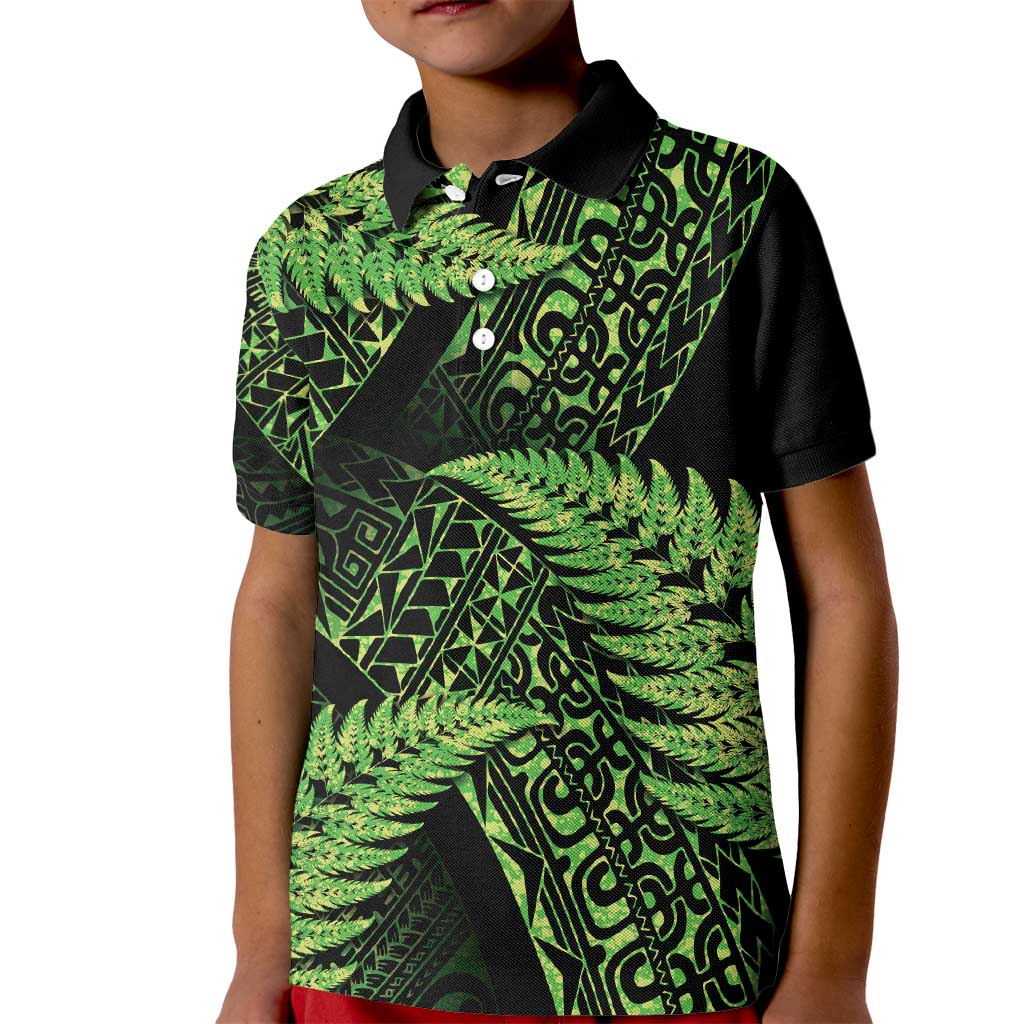 New Zealand Rugby Pacific Personalised Kid Polo Shirt All Lime Maori Pasifika Fern Pattern LT9 Kid Lime - Polynesian Pride