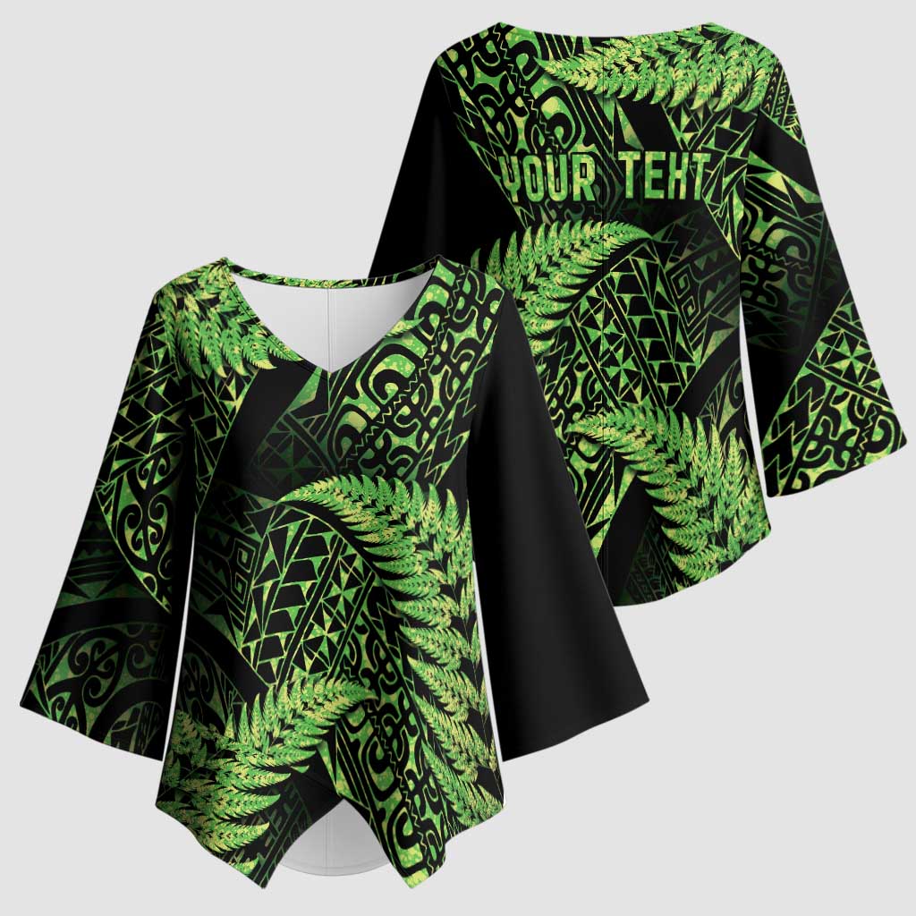 New Zealand Rugby Pacific Personalised Kimono Sleeve Blouse All Lime Maori Pasifika Fern Pattern - Polynesian Pride