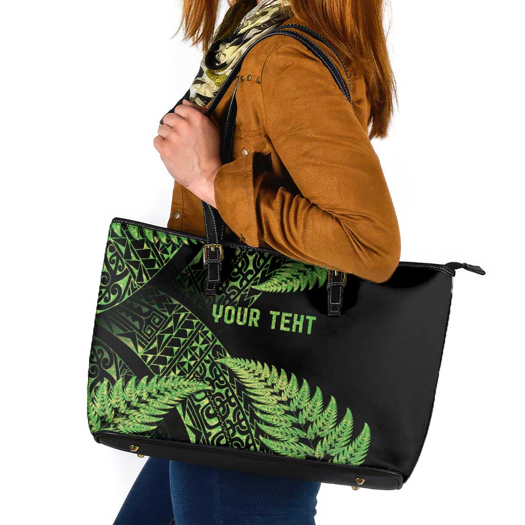 New Zealand Rugby Pacific Personalised Leather Tote Bag All Lime Maori Pasifika Fern Pattern LT9 Lime - Polynesian Pride