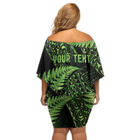 New Zealand Rugby Pacific Personalised Off Shoulder Short Dress All Lime Maori Pasifika Fern Pattern