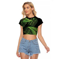 New Zealand Rugby Pacific Personalised Raglan Cropped T Shirt All Lime Maori Pasifika Fern Pattern LT9 Female Lime - Polynesian Pride