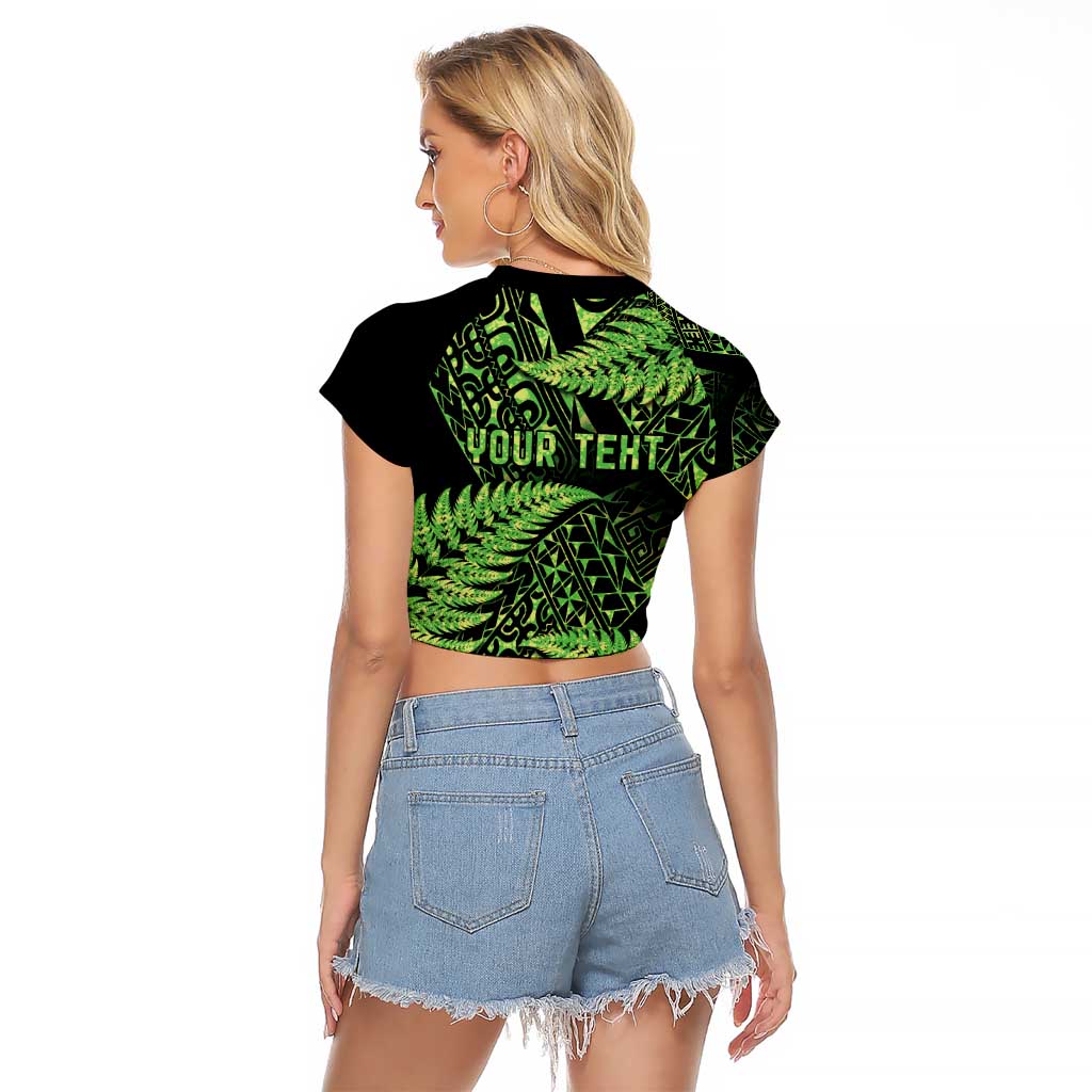 New Zealand Rugby Pacific Personalised Raglan Cropped T Shirt All Lime Maori Pasifika Fern Pattern LT9 - Polynesian Pride