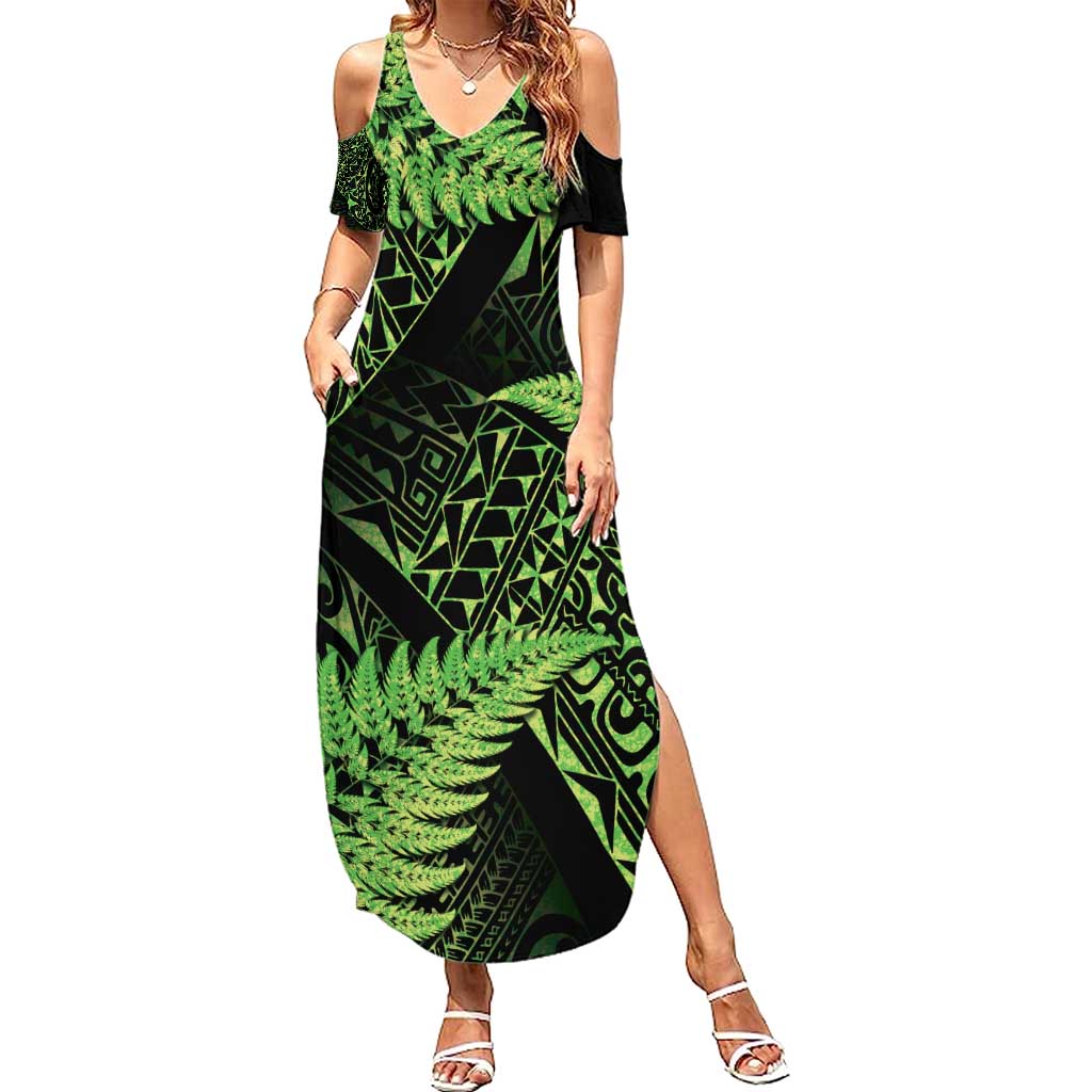 New Zealand Rugby Pacific Personalised Summer Maxi Dress All Lime Maori Pasifika Fern Pattern
