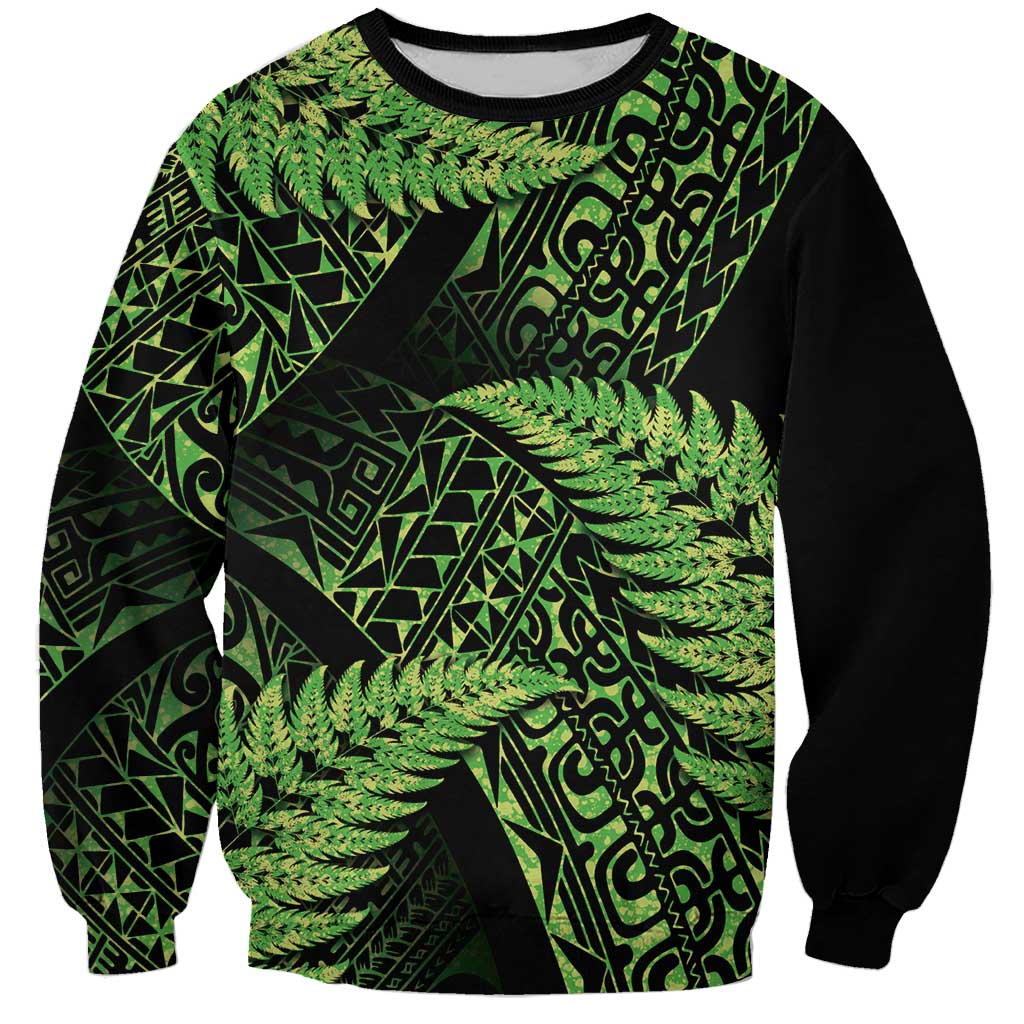 New Zealand Rugby Pacific Personalised Sweatshirt All Lime Maori Pasifika Fern Pattern LT9 Unisex Lime - Polynesian Pride