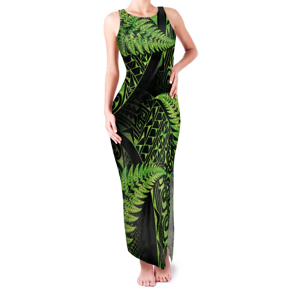 New Zealand Rugby Pacific Personalised Tank Maxi Dress All Lime Maori Pasifika Fern Pattern