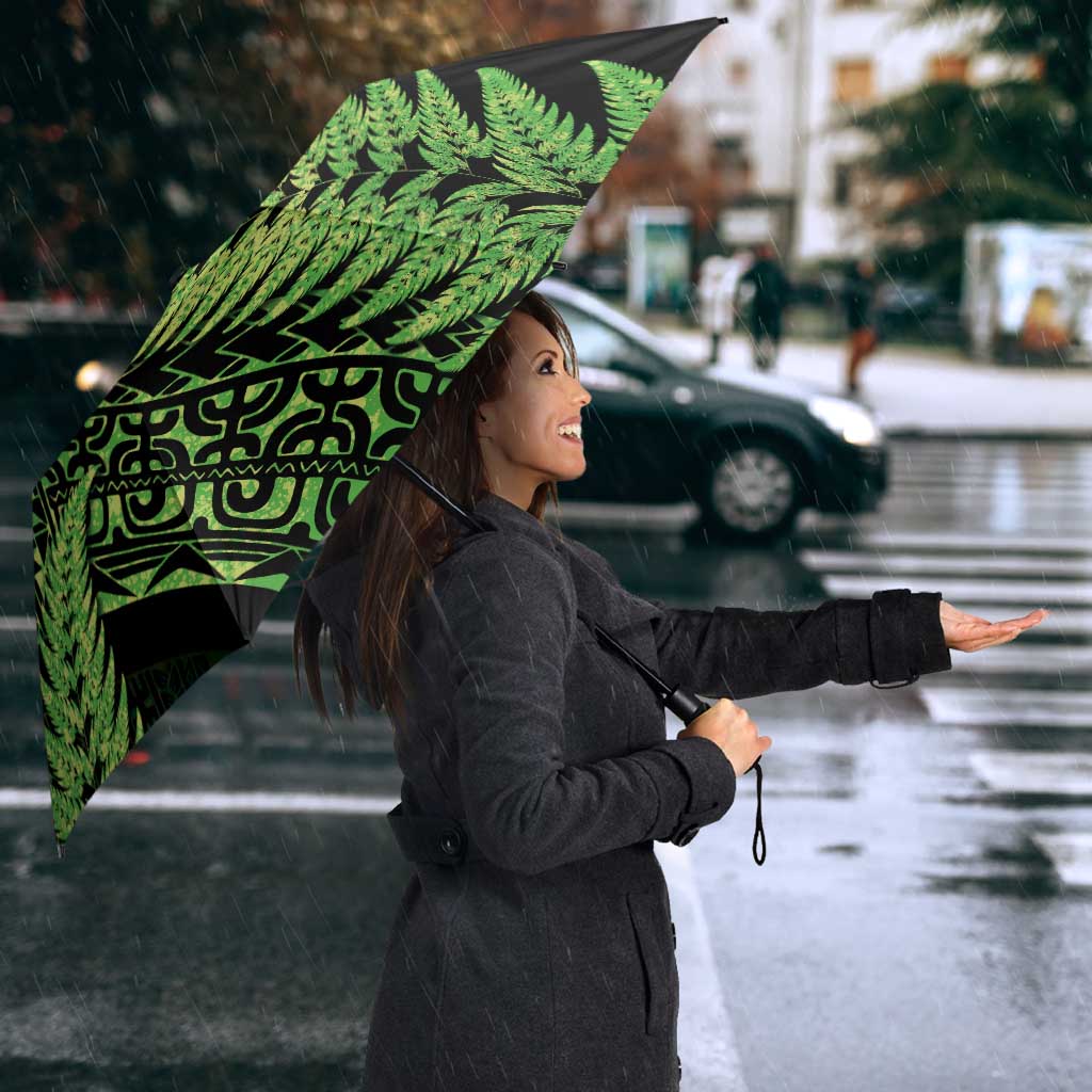 New Zealand Rugby Pacific Personalised Umbrella All Lime Maori Pasifika Fern Pattern - Polynesian Pride