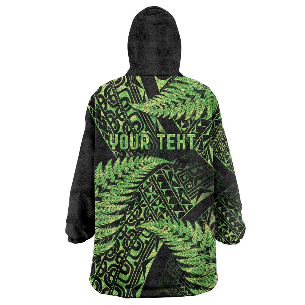 New Zealand Rugby Pacific Personalised Wearable Blanket Hoodie All Lime Maori Pasifika Fern Pattern