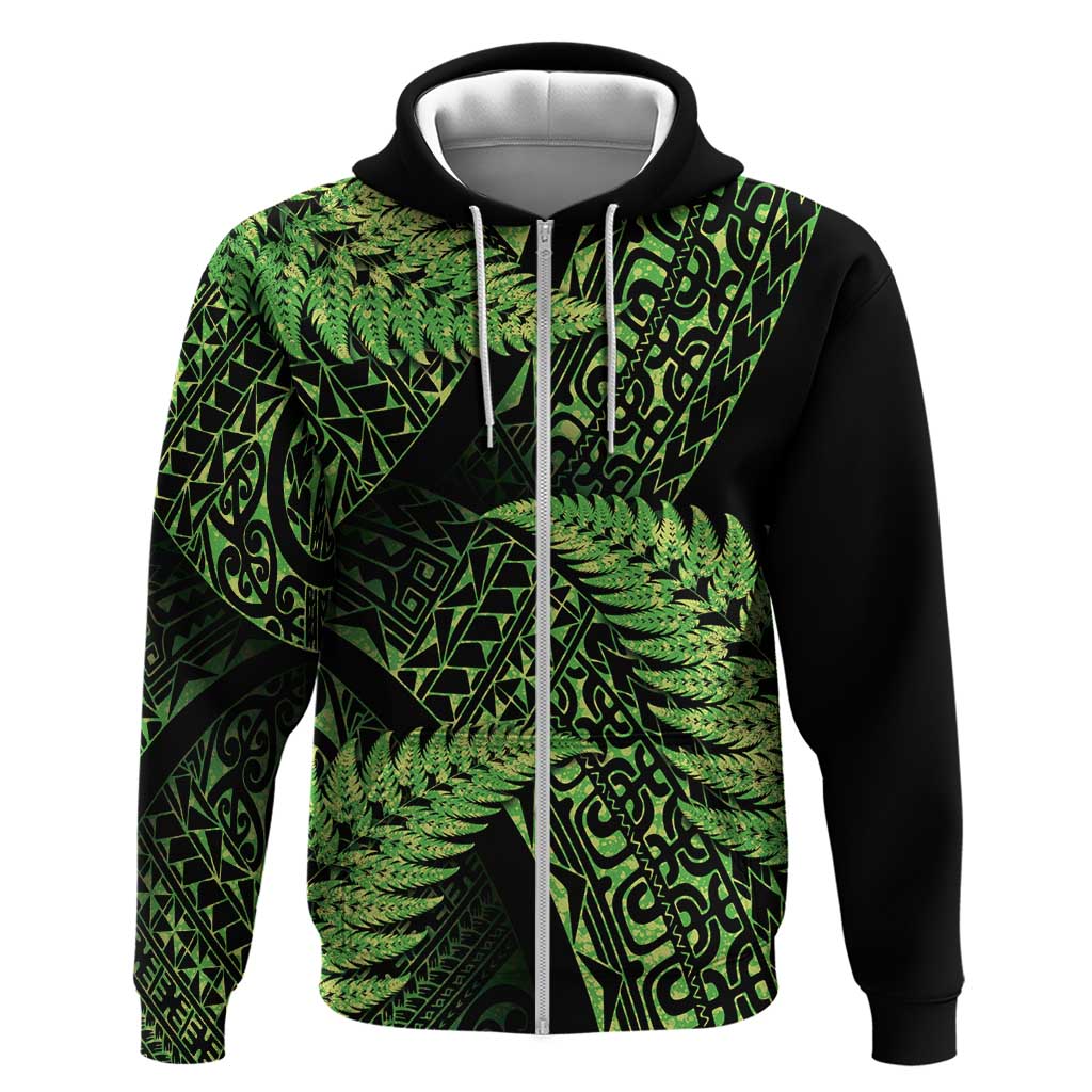 New Zealand Rugby Pacific Personalised Zip Hoodie All Lime Maori Pasifika Fern Pattern