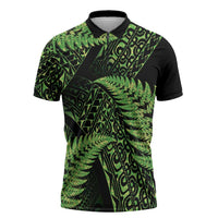 New Zealand Rugby Pacific Personalised Zipper Polo Shirt All Lime Maori Pasifika Fern Pattern - Polynesian Pride